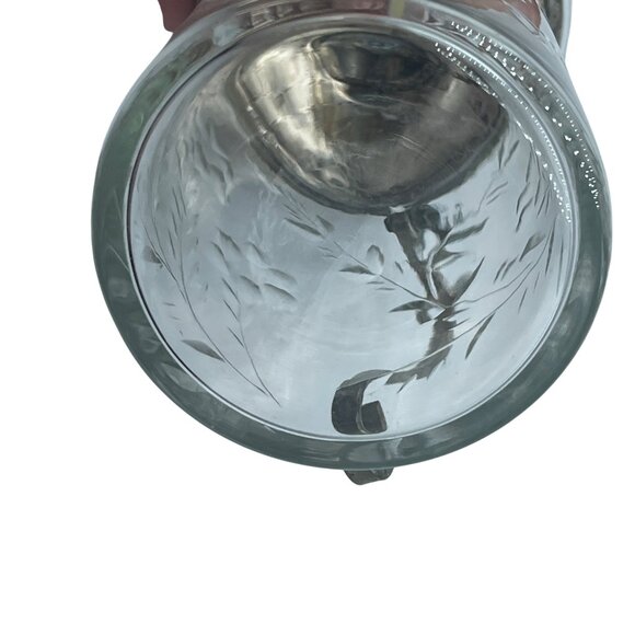 Antique Glass Syrup Pitcher With Floral Etch Silver plate Lid Handle - Picture 6 of 10